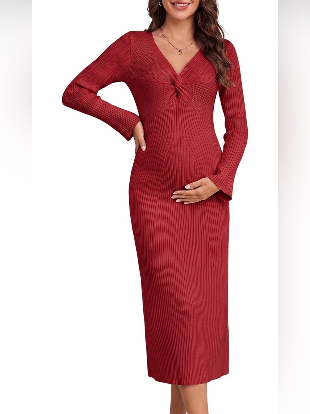 Womens Maternity Sweater Dress V Neck Nursing Baby Shower Dress